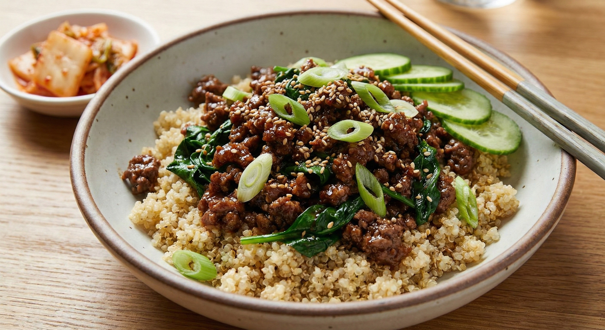Easy 20-Minute Korean Style Beef and Quinoa Bowl | High Protein