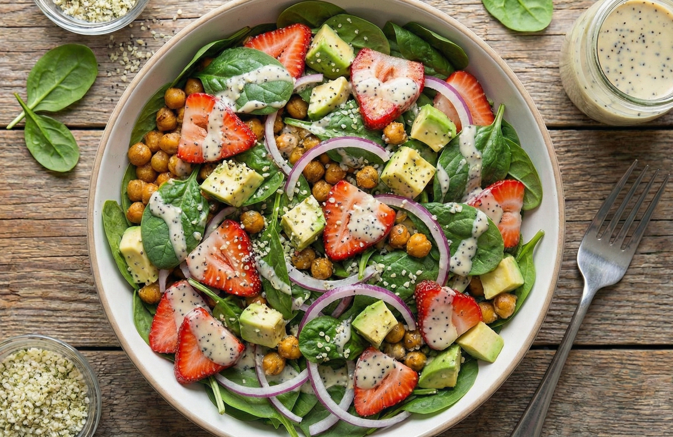 Easy Crispy Chickpea and Strawberry Spinach Salad